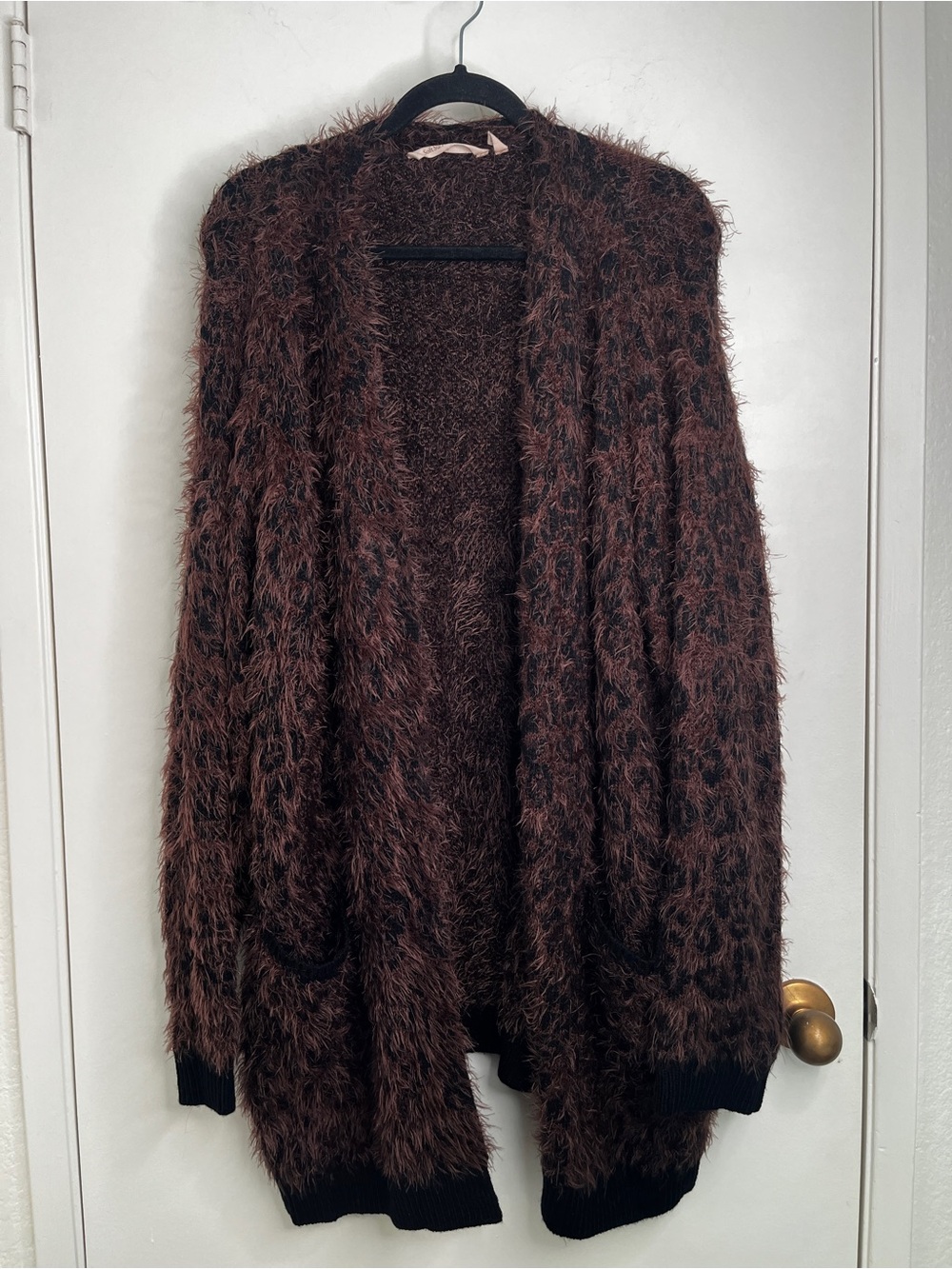 Soft Surroundings Brown Animal Print Black Cozy Fuzzy Cardigan Sweater Womens 3X